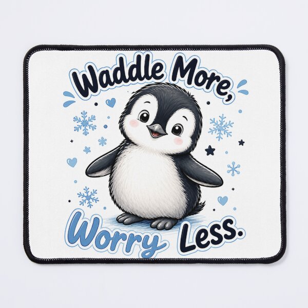 Item preview, Waddle More, Worry Less Cute Penguin Quote | Adorable Kawaii Penguin Illustration | Positive Animal Design designed and sold by CRAZZYDOODLES.