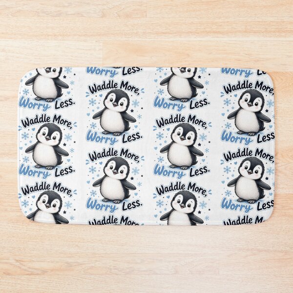 Item preview, Waddle More, Worry Less Cute Penguin Quote | Adorable Kawaii Penguin Illustration | Positive Animal Design designed and sold by CRAZZYDOODLES.