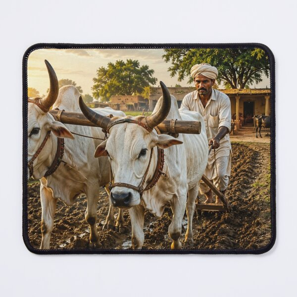 Item preview, Traditional Punjabi Farmer Ploughing Field with Oxen | Rural Village Wall Art designed and sold by Arts121.