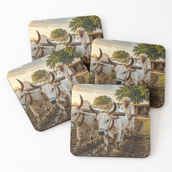 Item preview, Traditional Punjabi Farmer Ploughing Field with Oxen | Rural Village Wall Art designed and sold by Arts121.