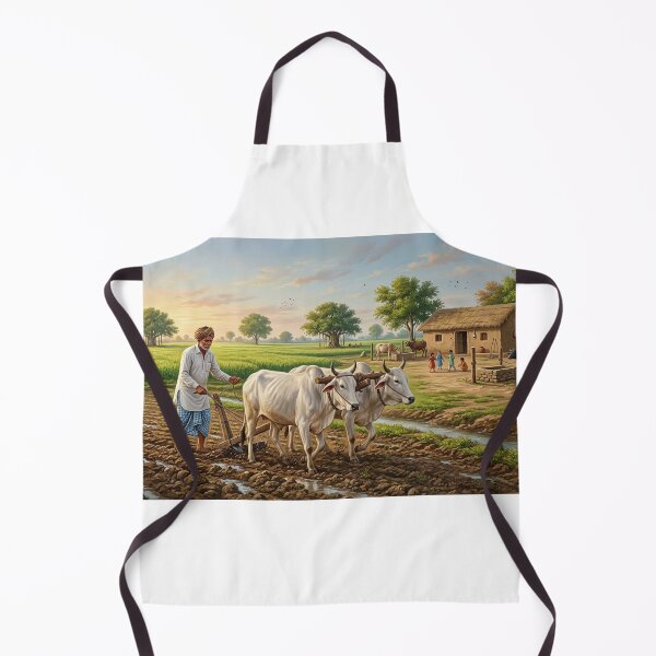 Item preview, Traditional Punjabi Farmer Ploughing Field with Oxen - Rural Village Art designed and sold by Arts121.
