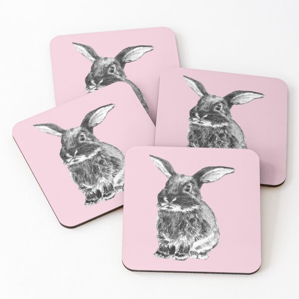 Item preview, Cute black bunny baby pencil sketch pink background designed and sold by bee-denham-art.