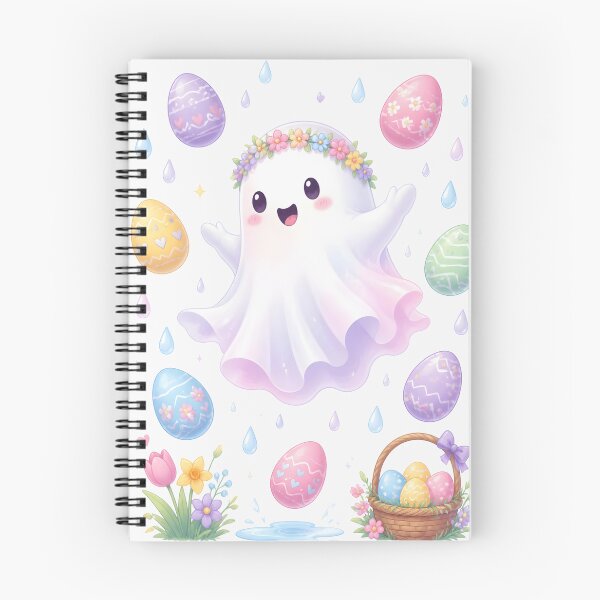 Item preview, Cute Easter Ghost with Floral Crown & Pastel Eggs designed and sold by naragon4289.
