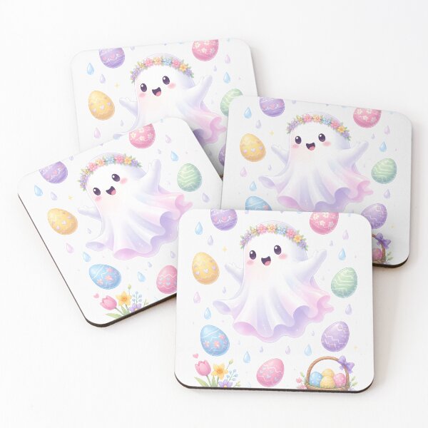 Item preview, Cute Easter Ghost with Floral Crown & Pastel Eggs designed and sold by naragon4289.