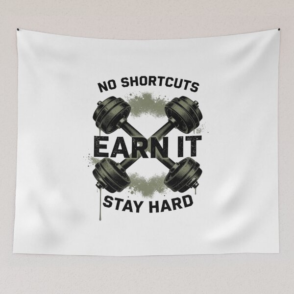 Item preview, No Shortcuts Earn It Stay Hard Crossed Dumbbells Gym Workout Motivation T-Shirt designed and sold by FestivityFinds.