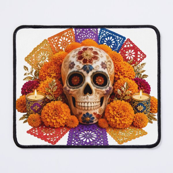 Item preview, Decorative Día de los Muertos Sugar Skull with Marigolds and Candles designed and sold by WangAew.
