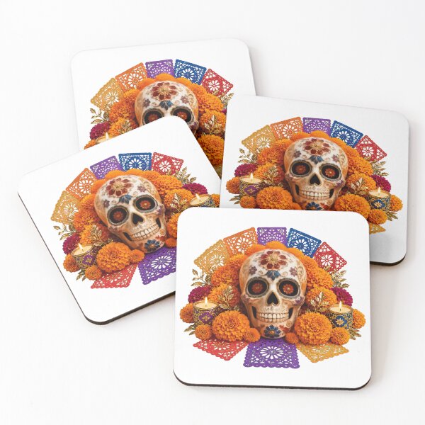 Item preview, Decorative Día de los Muertos Sugar Skull with Marigolds and Candles designed and sold by WangAew.