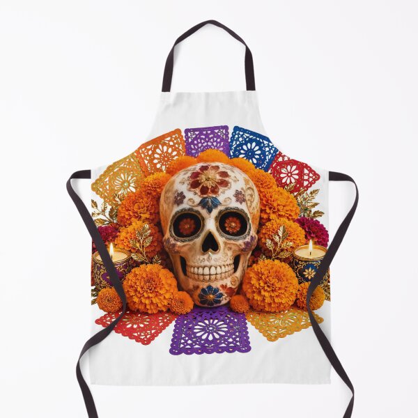 Item preview, Decorative Día de los Muertos Sugar Skull with Marigolds and Candles designed and sold by WangAew.