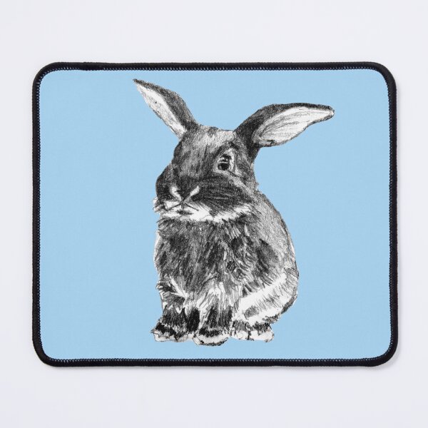Item preview, Cute black bunny baby pencil sketch blue background designed and sold by bee-denham-art.