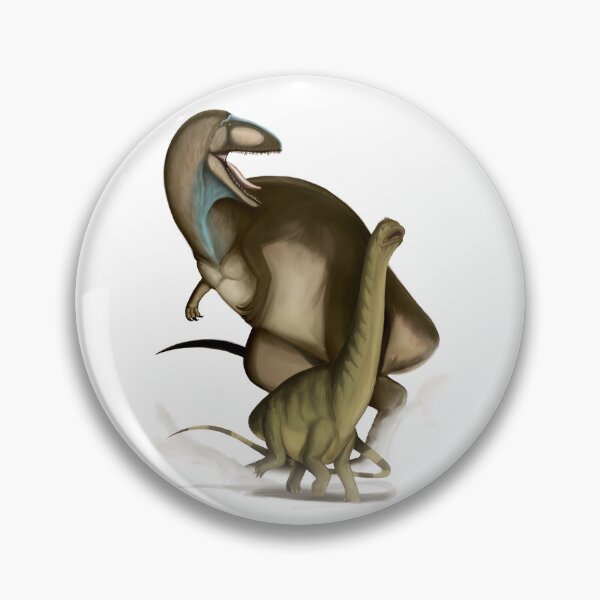 Item preview, Acrocanthosaurus chasing baby sauropod (Whiteout art) designed and sold by Samueru.paleoart.