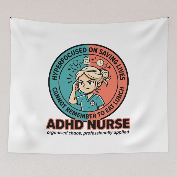 Item preview, ADHD Nurse Humor Gift: Hyperfocused on Saving Lives Funny Badge designed and sold by Osmose-Studio ⭐⭐⭐⭐⭐.