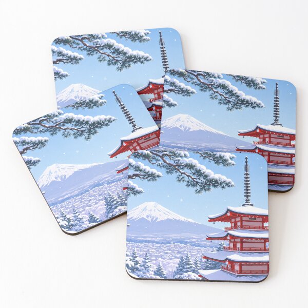 Item preview, Chureito Pagoda under the snow facing Mount Fuji designed and sold by Pixel Sakura Gallery.