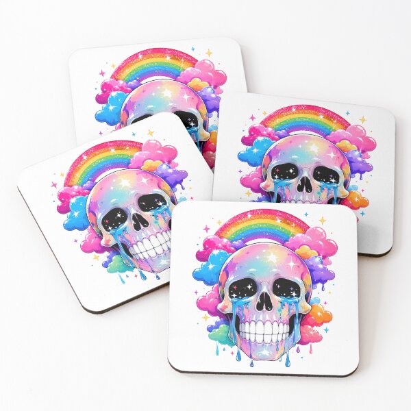 Item preview, Rainbow Melting Skull with Neon Candy Clouds Pop Art Illustration designed and sold by StormVape.