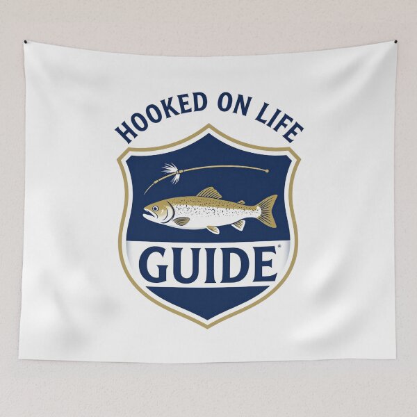 Item preview, Hooked on Life Fishing Guide Vintage Trout Fly Fishing Badge T-Shirt designed and sold by FestivityFinds.