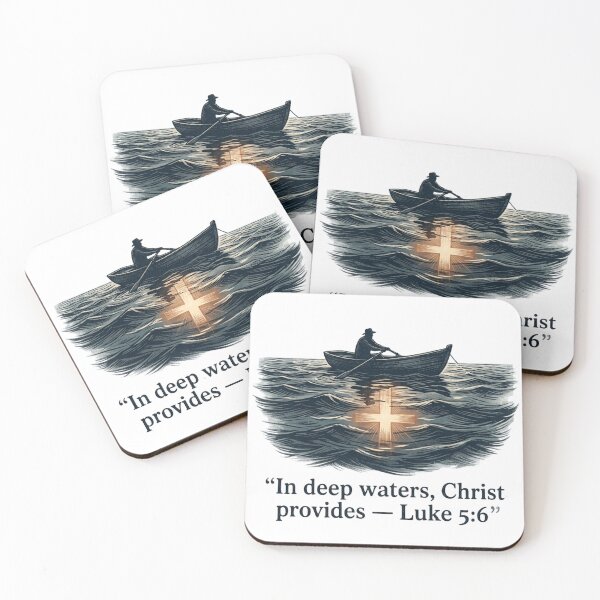 Item preview, “In Deep Waters Christ Provides – Christian Rowing Artwork with Scripture (Luke 5:6)” designed and sold by graceformen.
