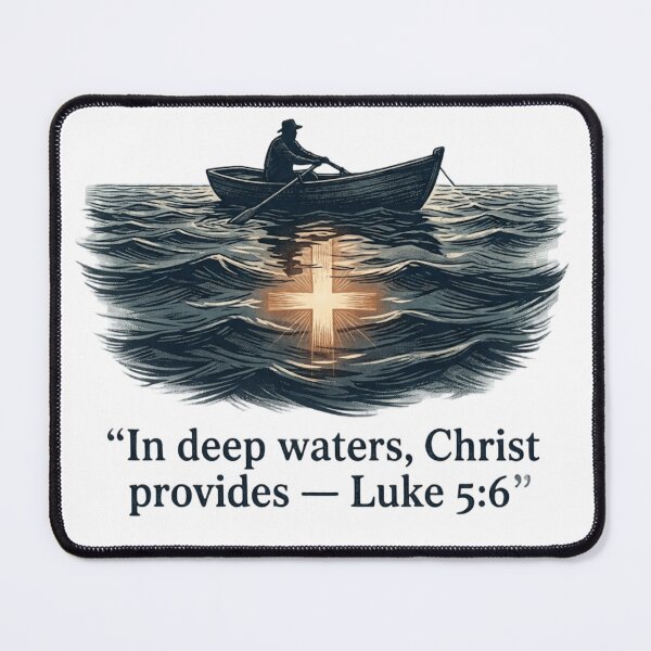 Item preview, “In Deep Waters Christ Provides – Christian Rowing Artwork with Scripture (Luke 5:6)” designed and sold by graceformen.
