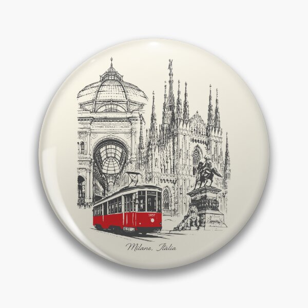 Item preview, Vintage Milan Duomo Red Tram Sketch Art designed and sold by Imaginationbeyond.