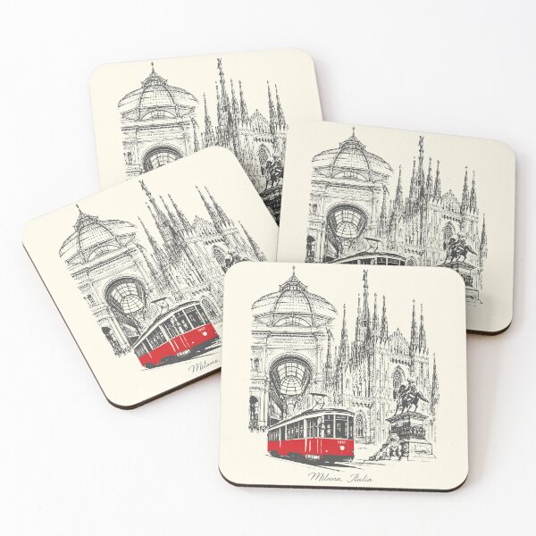 Item preview, Vintage Milan Duomo Red Tram Sketch Art designed and sold by Imaginationbeyond.