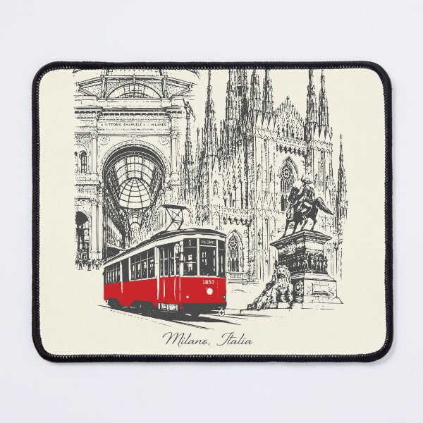 Item preview, Vintage Milan Duomo Red Tram Sketch Art designed and sold by Imaginationbeyond.