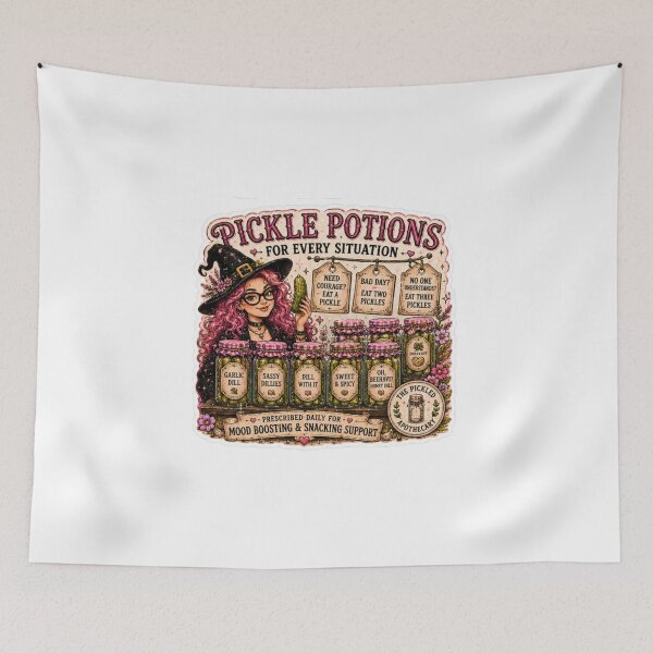 Item preview, Pickle Potions For Every Situation  - Funny Pickle Witch Sticker designed and sold by Imagine Ink Design Studio.