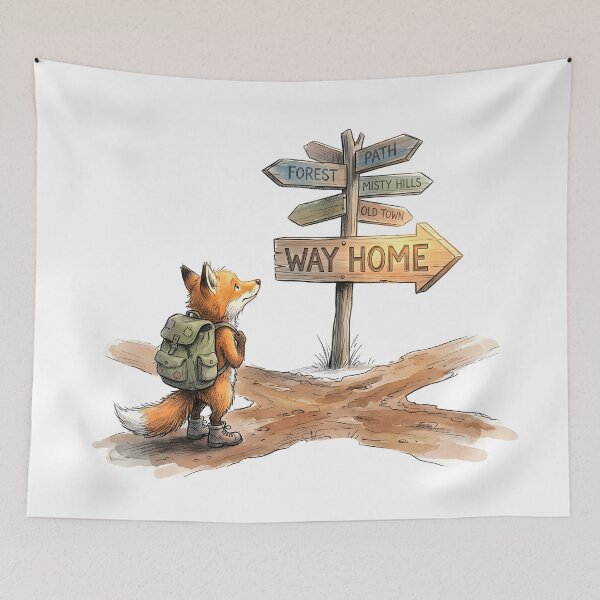 Item preview, Way Home - Traveler Fox At Crossroad Watercolor Art designed and sold by SoulPT.