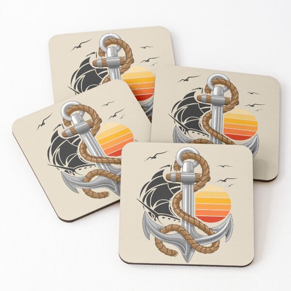 Item preview, Anchor Marine retro Element with Sun, Sailing Boat and Seagulls Flight designed and sold by BluedarkArt.