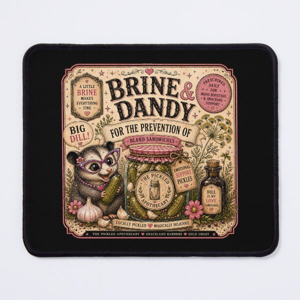 Item preview, Brine and Dandy - For the Prevention of Bland Sandwiches- Funny Pickle Possum Sticker designed and sold by Imagine Ink Design Studio.
