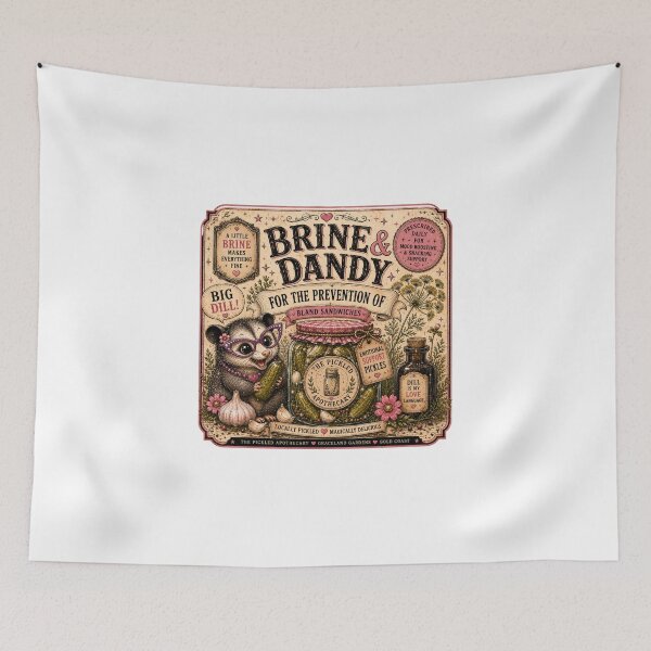 Item preview, Brine and Dandy - For the Prevention of Bland Sandwiches- Funny Pickle Possum Sticker designed and sold by Imagine Ink Design Studio.