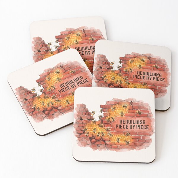 Item preview, Rebuilding Piece By Piece - Resilient Bees and Honeycomb Brick Wall Art designed and sold by SoulPT.