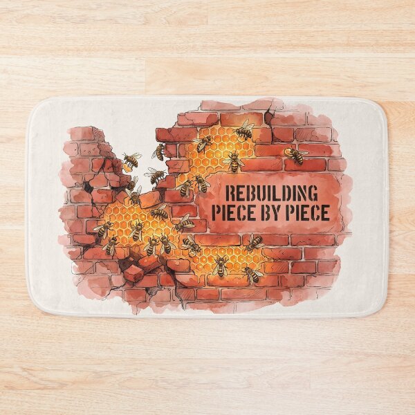 Item preview, Rebuilding Piece By Piece - Resilient Bees and Honeycomb Brick Wall Art designed and sold by SoulPT.