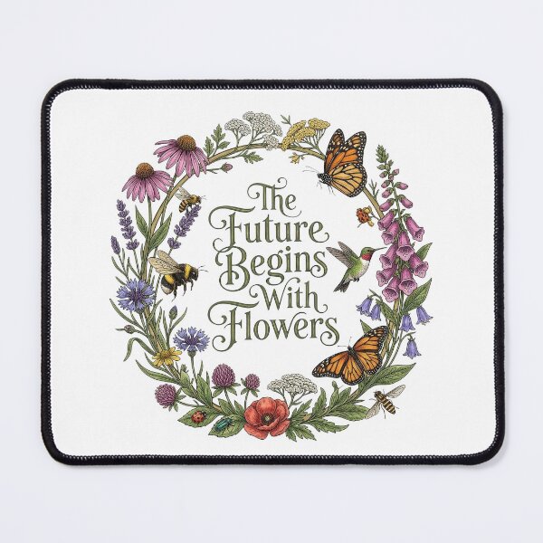 Item preview, The Future Begins With Flowers Vintage Wildflower Wreath Botanical Design designed and sold by PGRprint.