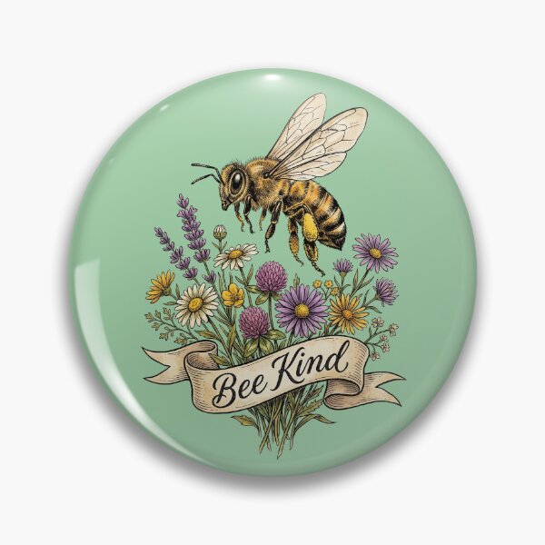 Item preview, Bee Kind Vintage Honey Bee Wildflower Pollinator Garden Floral Design designed and sold by PGRprint.