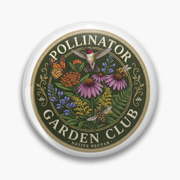 Artikelvorschau, Abzeichen des Pollinator Garden Club für Wildblumenbestäuber im Vintage-Stil entworfen und verkauft von PGRprint.