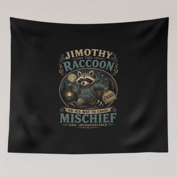 Item preview, Jimothy el mapache de camino a causar travesuras. Mapache adorable de estilo vintage. designed and sold by MJO80.