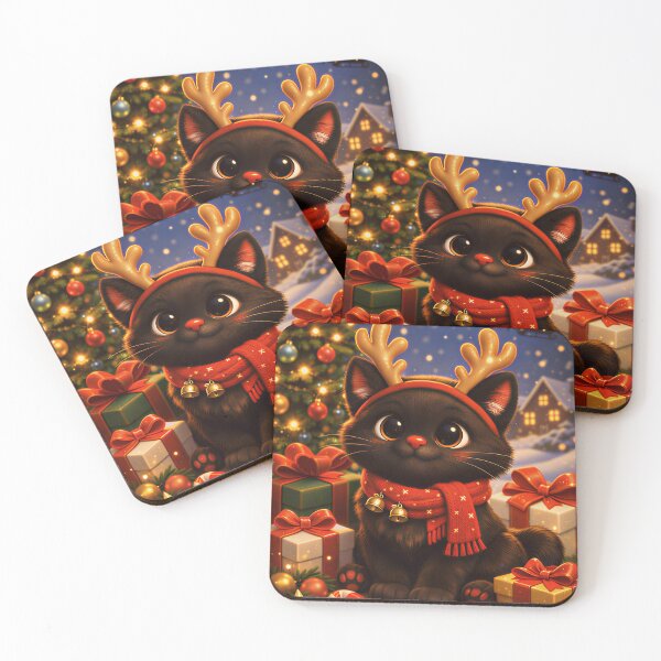 Item preview, Cute Black Cat Reindeer Horns Christmas Festive designed and sold by Soluna Studio.