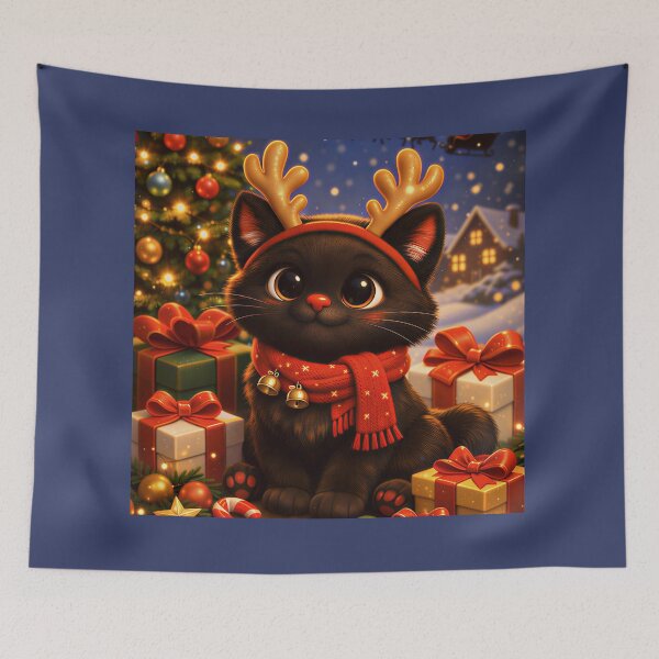 Item preview, Cute Black Cat Reindeer Horns Christmas Festive designed and sold by Soluna Studio.