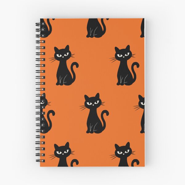 Item preview, Orange background and black cat in a Halloween theme decor idea handloom seamless repeat pattern  designed and sold by Onlineshoppingstoremumbai.