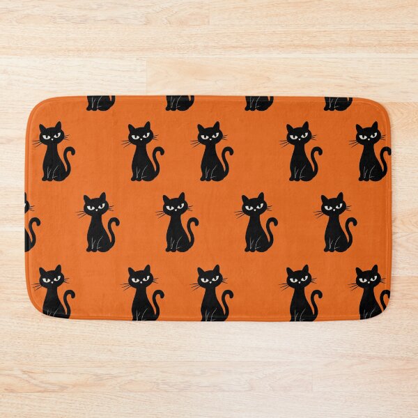 Item preview, Orange background and black cat in a Halloween theme decor idea handloom seamless repeat pattern  designed and sold by Onlineshoppingstoremumbai.