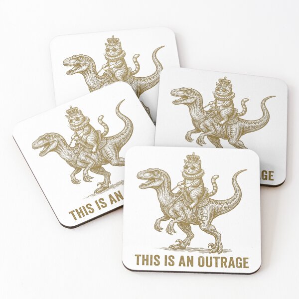 Item preview, This Is An Outrage Royal Cat Riding Dinosaur Vintage Engraving designed and sold by raedattia.