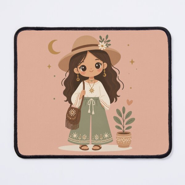 Item preview, Boho Girl with Sun Hat and Plants Illustration designed and sold by Cerys-GS.
