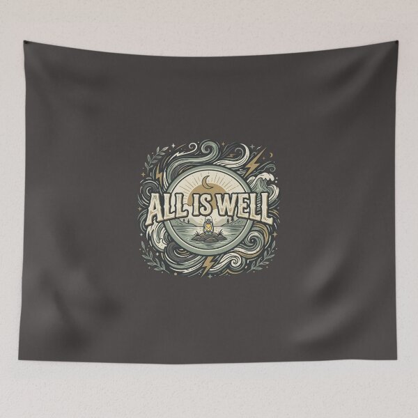 Item preview, All Is Well Vintage Typography T-Shirt | Minimalist Lantern Nature Quote | Inspirational Retro Aesthetic Design designed and sold by Bhaskar Digital Art.