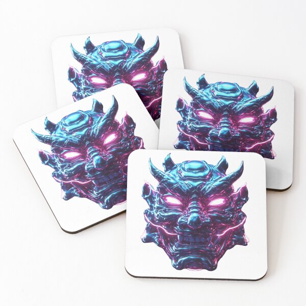 Item preview, Cyber Oni Mask – Neon Blue & Pink Futuristic designed and sold by Shivamartwark.