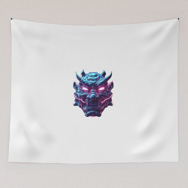 Item preview, Cyber Oni Mask – Neon Blue & Pink Futuristic designed and sold by Shivamartwark.