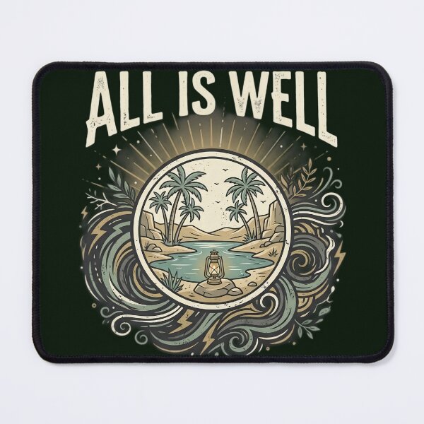 Item preview, All Is Well Vintage Typography T-Shirt | Minimalist Lantern Nature Quote | Inspirational Retro Aesthetic Design designed and sold by Bhaskar Digital Art.