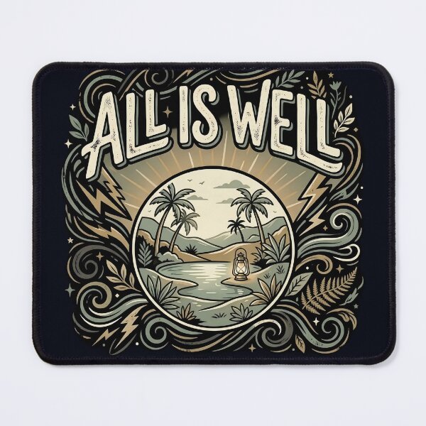 Item preview, All Is Well Vintage Typography T-Shirt | Minimalist Lantern Nature Quote | Inspirational Retro Aesthetic Design designed and sold by Bhaskar Digital Art.