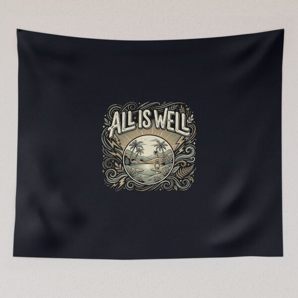 Item preview, All Is Well Vintage Typography T-Shirt | Minimalist Lantern Nature Quote | Inspirational Retro Aesthetic Design designed and sold by Bhaskar Digital Art.