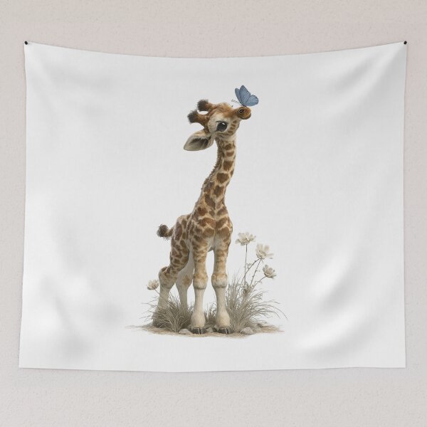 Item preview, Baby Giraffe with a Blue Butterfly designed and sold by Helenaphotoart.