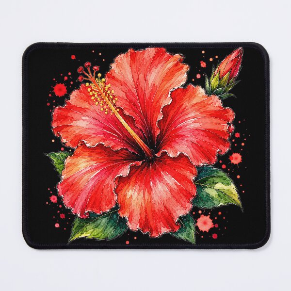 Item preview, Red Hibiscus Watercolor Art – Tropical Botanical Floral Illustration designed and sold by ColorSplash123.