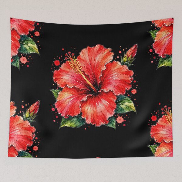 Item preview, Red Hibiscus Watercolor Art – Tropical Botanical Floral Illustration designed and sold by ColorSplash123.