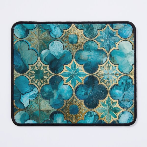 Item preview, Teal Gold Moroccan Floral Tile Pattern Watercolor Mosaic Art designed and sold by GrinGalore.